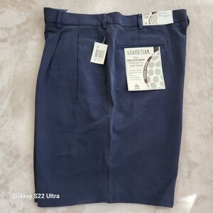 GRAND SLAM Performance Microfiber Golf Shorts Men's Casual Pleated, Navy Size 38